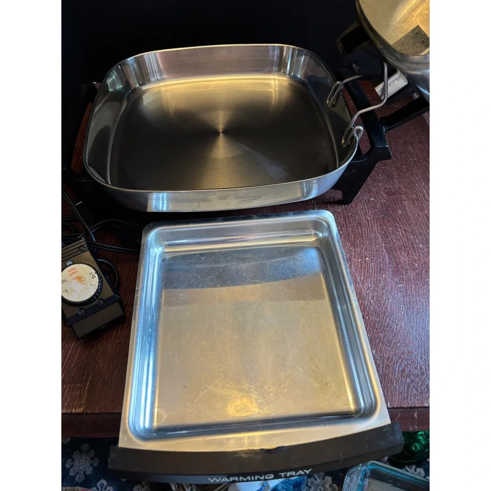 Hoover Vintage Electric Stainless Steel Fry Pan Skillet with Warming Tray 8650